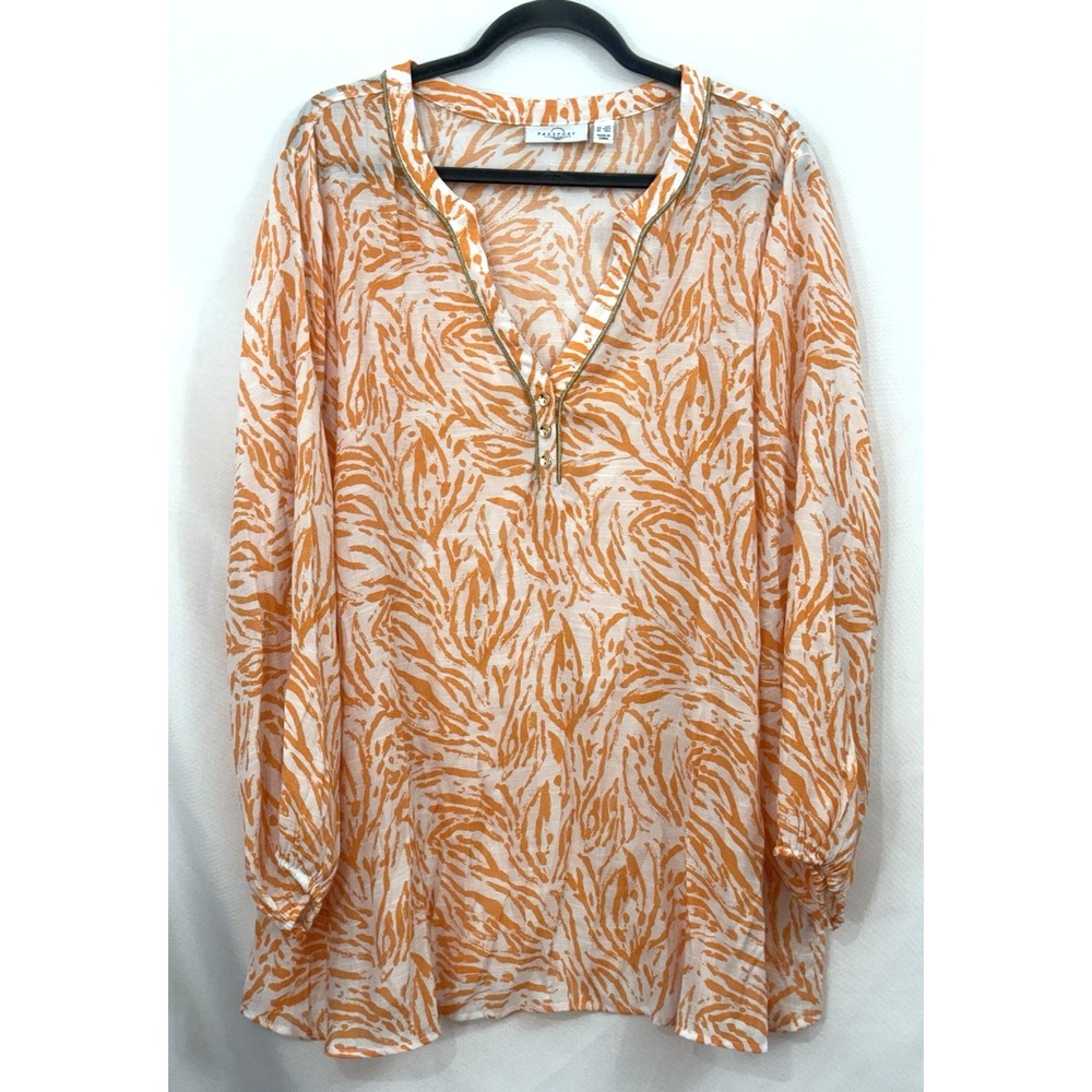 Susan Graver Passport  Orange White Print Tunic Top Blouse Womens Plus Size‎ 3XP